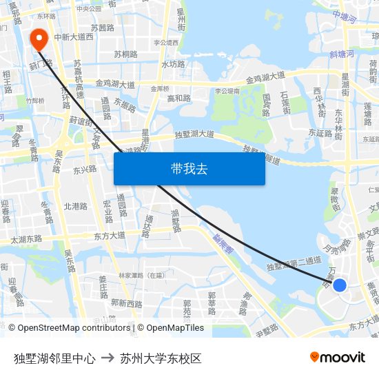 独墅湖邻里中心 to 苏州大学东校区 map