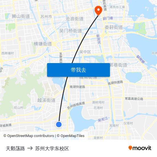 天鹅荡路 to 苏州大学东校区 map