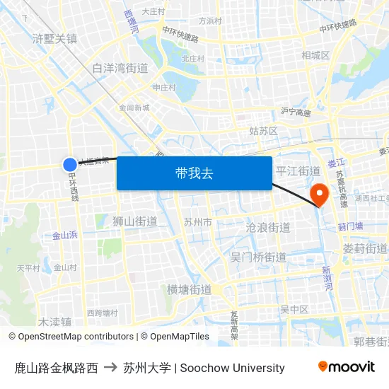 鹿山路金枫路西 to 苏州大学 | Soochow University map