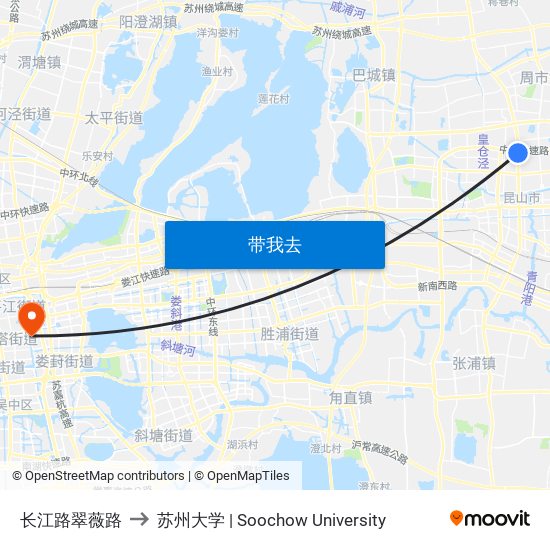 长江路翠薇路 to 苏州大学 | Soochow University map