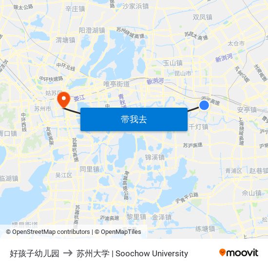 好孩子幼儿园 to 苏州大学 | Soochow University map