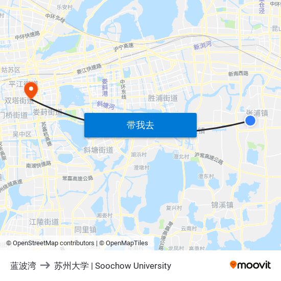 蓝波湾 to 苏州大学 | Soochow University map