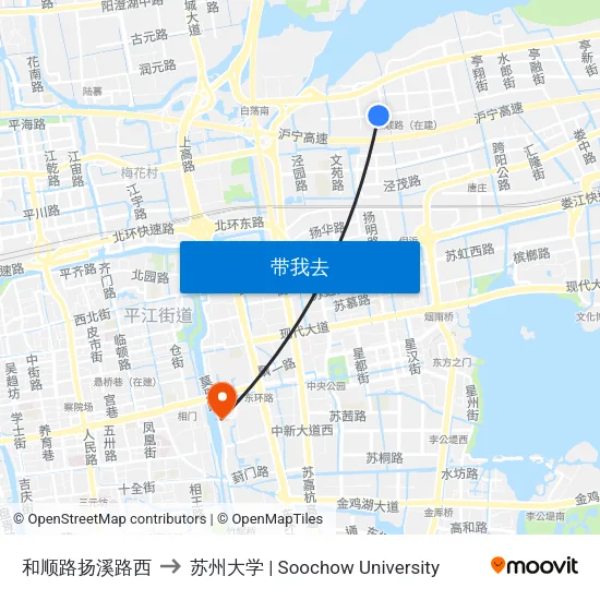 和顺路扬溪路西 to 苏州大学 | Soochow University map