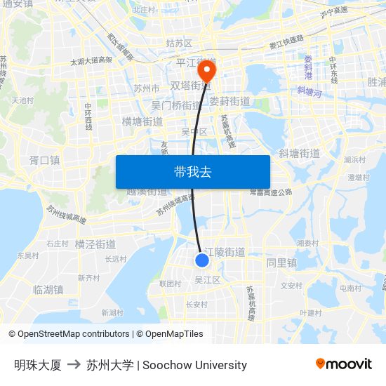 明珠大厦 to 苏州大学 | Soochow University map