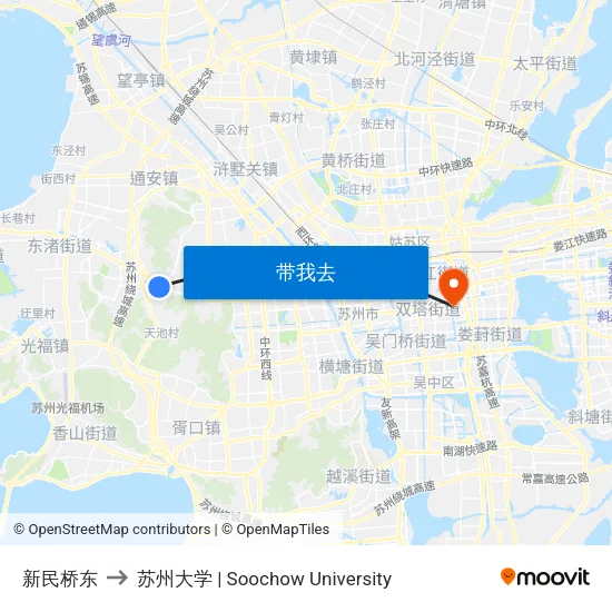 新民桥东 to 苏州大学 | Soochow University map