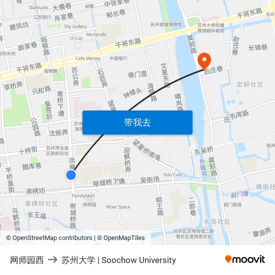 网师园西 to 苏州大学 | Soochow University map