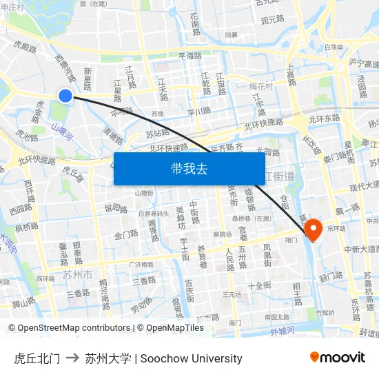 虎丘北门 to 苏州大学 | Soochow University map
