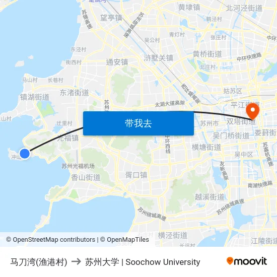 马刀湾(渔港村) to 苏州大学 | Soochow University map