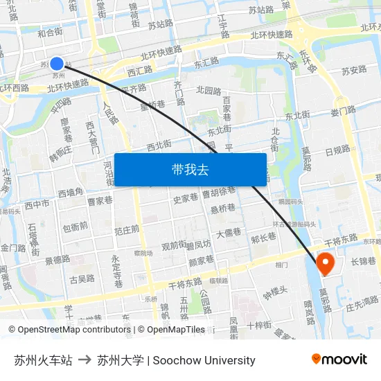 苏州火车站 to 苏州大学 | Soochow University map