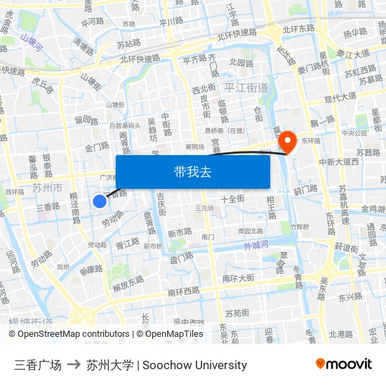 三香广场 to 苏州大学 | Soochow University map