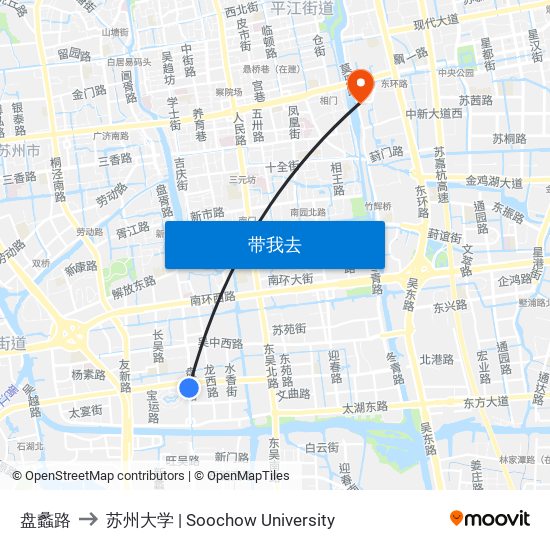 盘蠡路 to 苏州大学 | Soochow University map