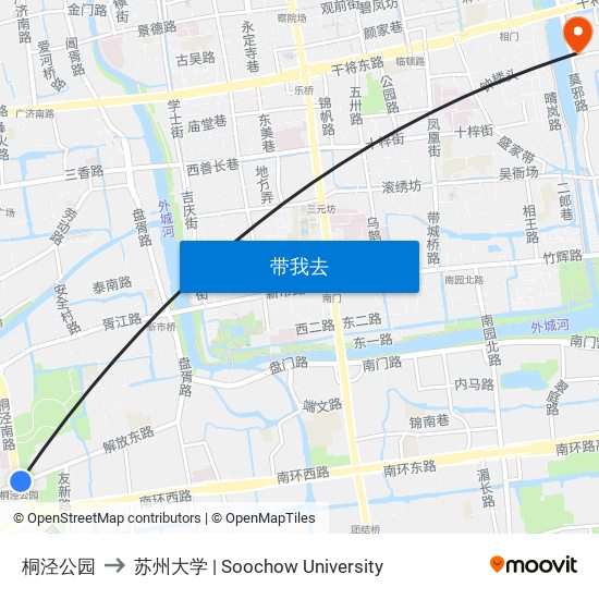 桐泾公园 to 苏州大学 | Soochow University map