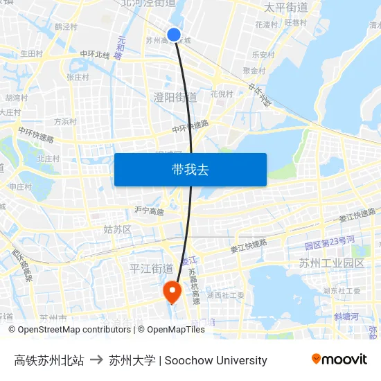 高铁苏州北站 to 苏州大学 | Soochow University map