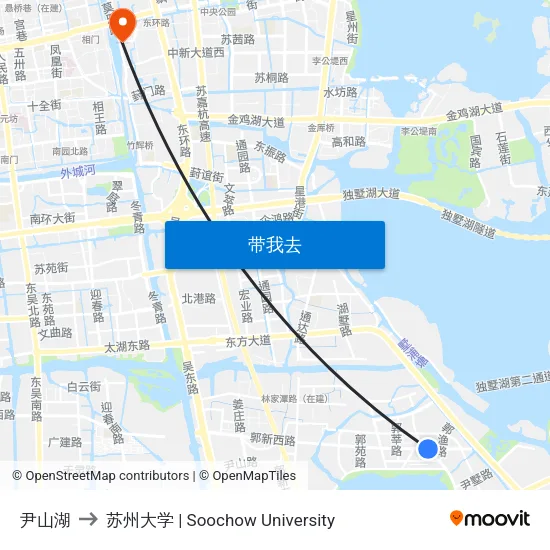 尹山湖 to 苏州大学 | Soochow University map