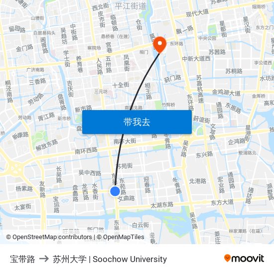 宝带路 to 苏州大学 | Soochow University map