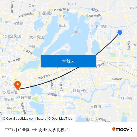 中节能产业园 to 苏州大学北校区 map