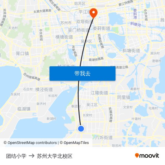 团结小学 to 苏州大学北校区 map