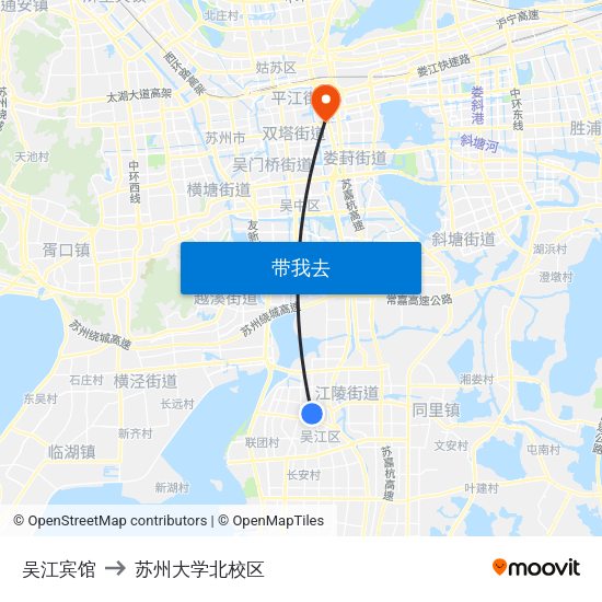 吴江宾馆 to 苏州大学北校区 map