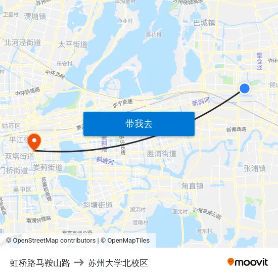 虹桥路马鞍山路 to 苏州大学北校区 map