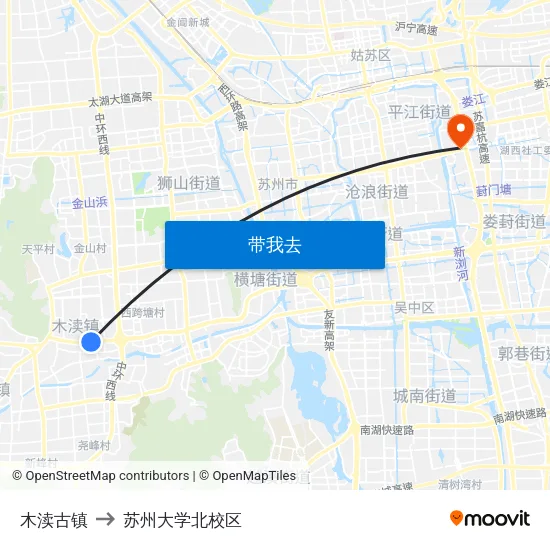 木渎古镇 to 苏州大学北校区 map