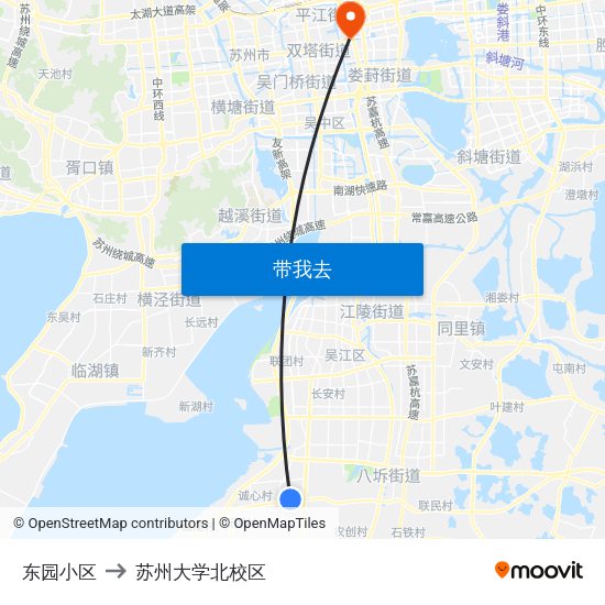 东园小区 to 苏州大学北校区 map