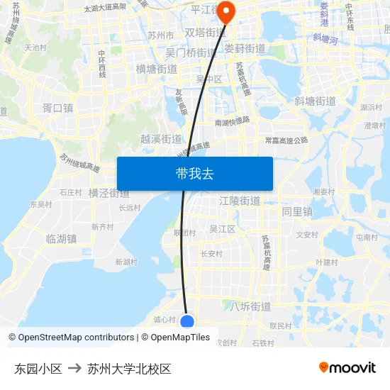东园小区 to 苏州大学北校区 map