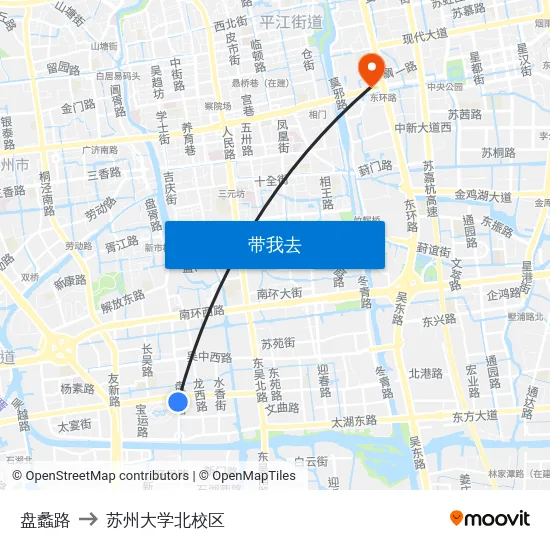 盘蠡路 to 苏州大学北校区 map