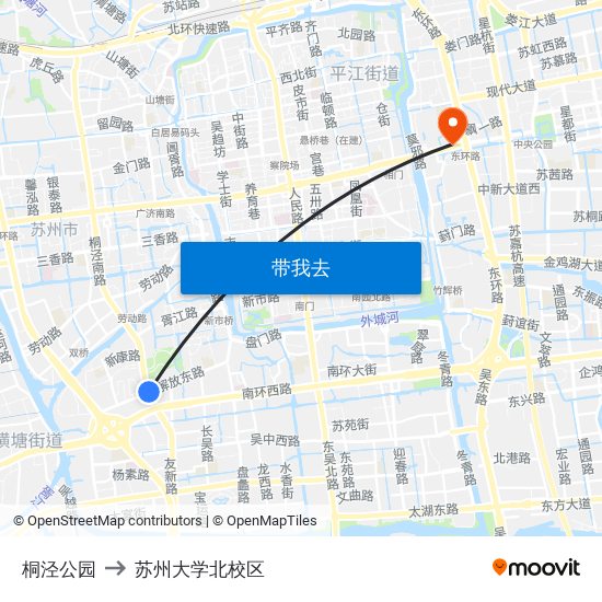 桐泾公园 to 苏州大学北校区 map