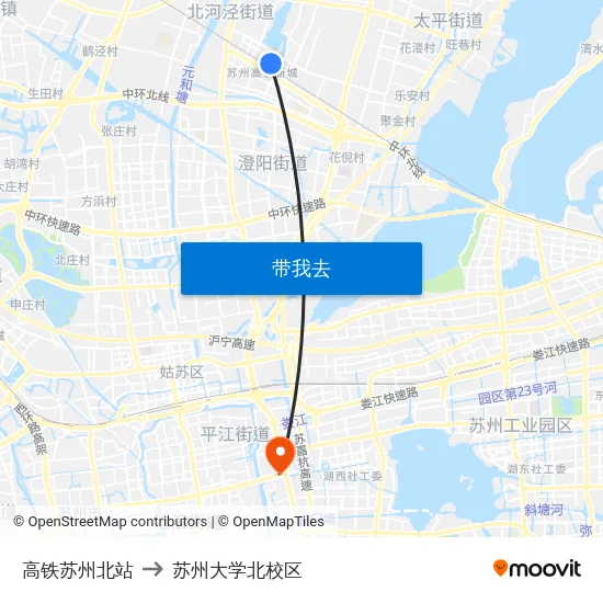高铁苏州北站 to 苏州大学北校区 map