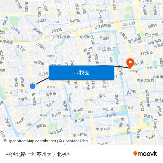 桐泾北路 to 苏州大学北校区 map