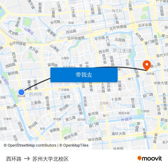 西环路 to 苏州大学北校区 map