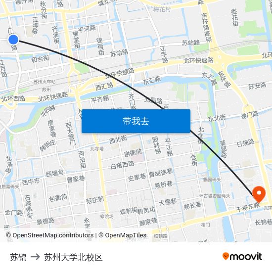 苏锦 to 苏州大学北校区 map