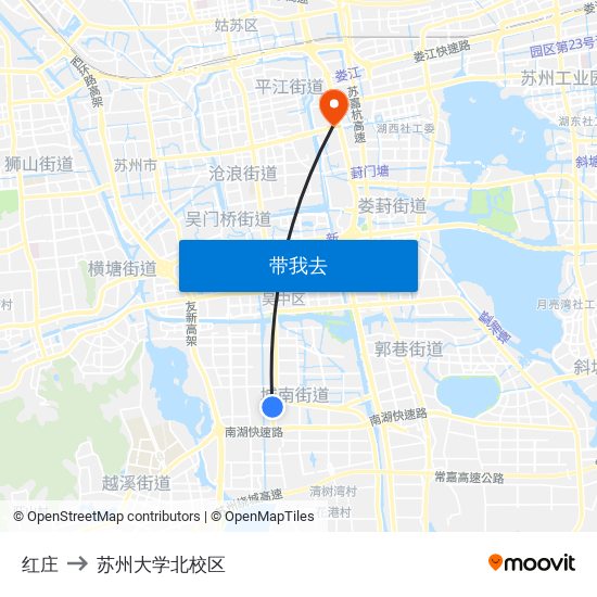 红庄 to 苏州大学北校区 map