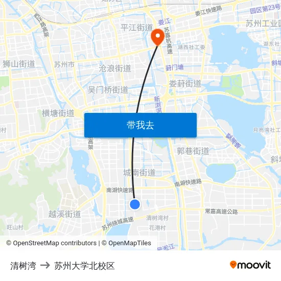 清树湾 to 苏州大学北校区 map