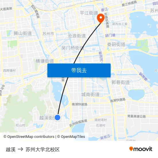越溪 to 苏州大学北校区 map