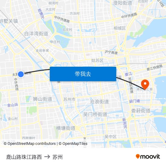 鹿山路珠江路西 to 苏州 map