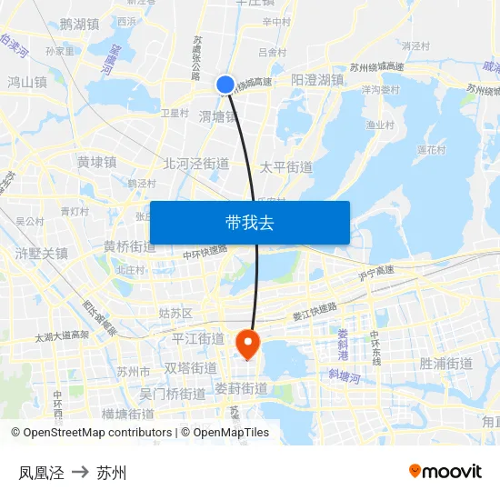 凤凰泾 to 苏州 map