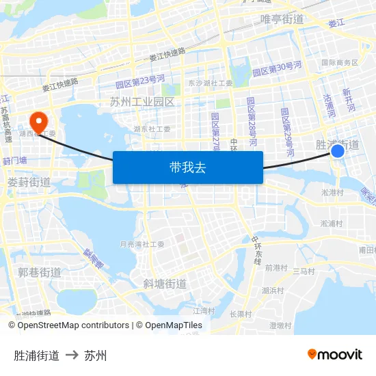 胜浦街道 to 苏州 map