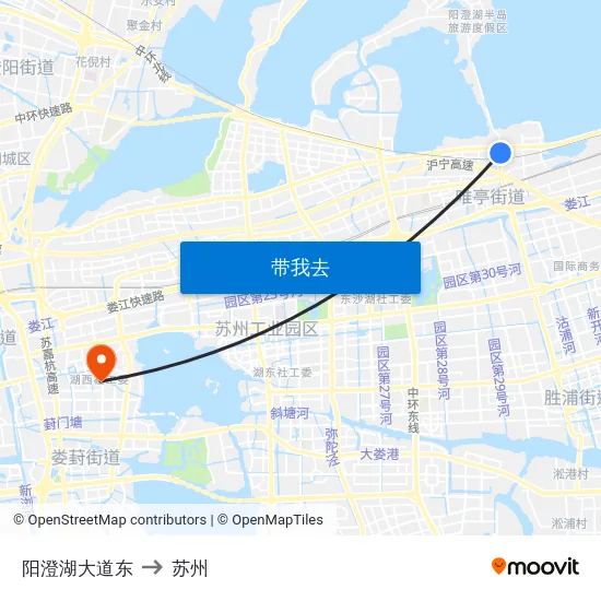 阳澄湖大道东 to 苏州 map