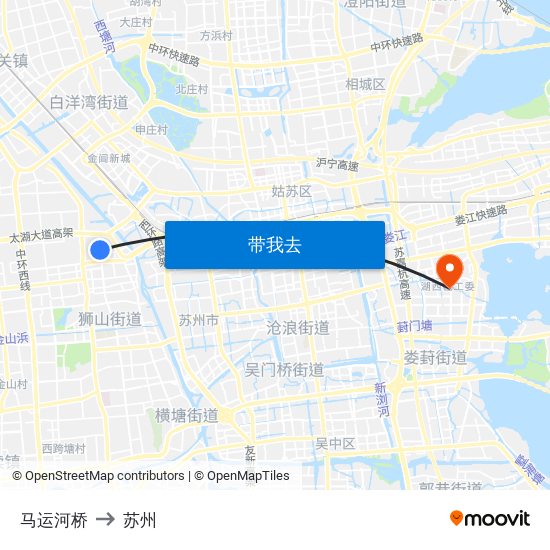 马运河桥 to 苏州 map