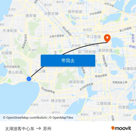 太湖游客中心东 to 苏州 map