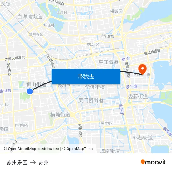苏州乐园 to 苏州 map