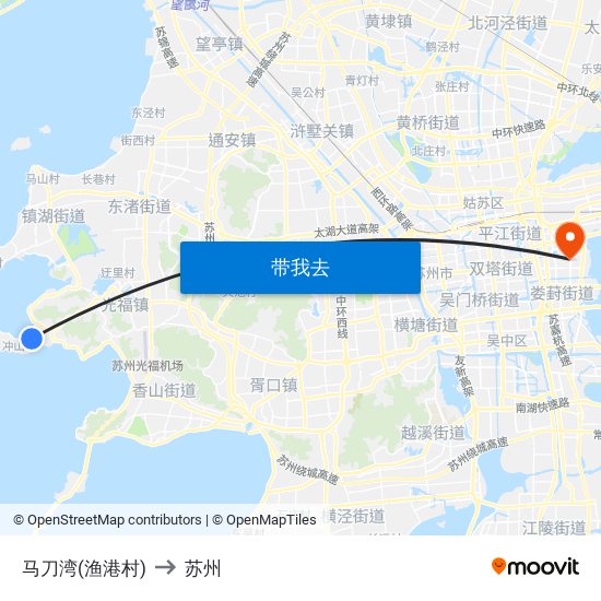 马刀湾(渔港村) to 苏州 map