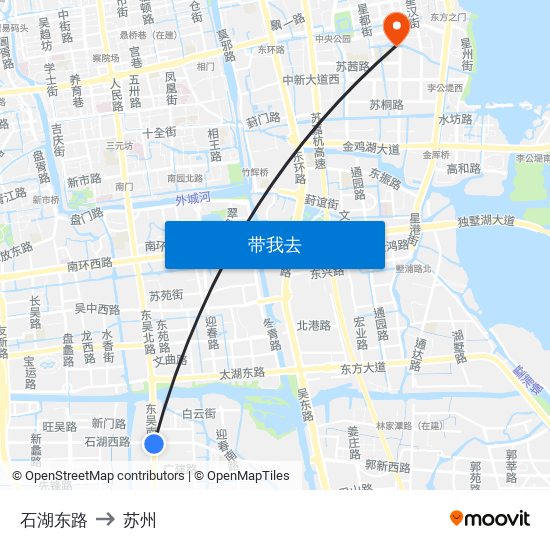 石湖东路 to 苏州 map