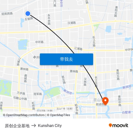 原创企业基地 to Kunshan City map