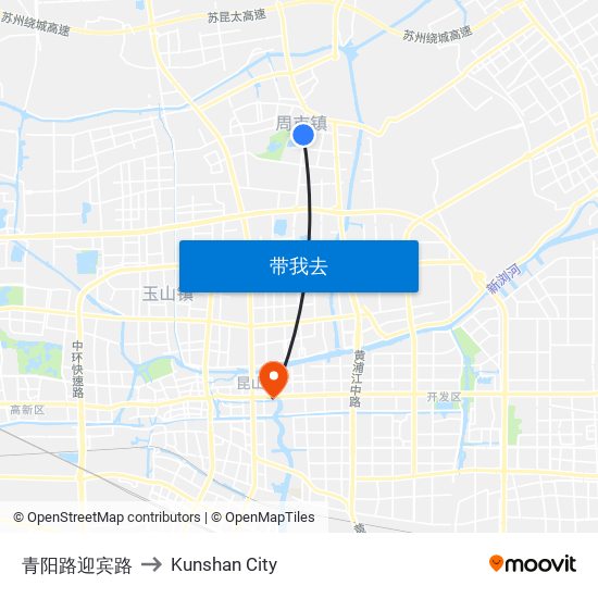 青阳路迎宾路 to Kunshan City map