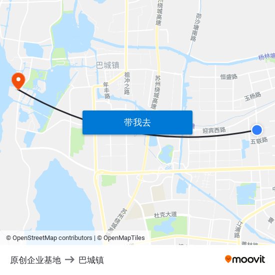 原创企业基地 to 巴城镇 map