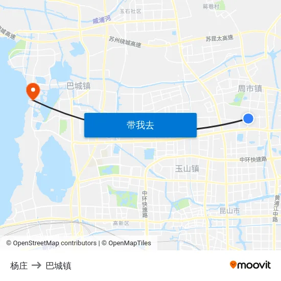 杨庄 to 巴城镇 map