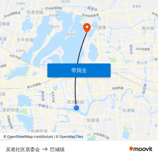 吴淞社区居委会 to 巴城镇 map