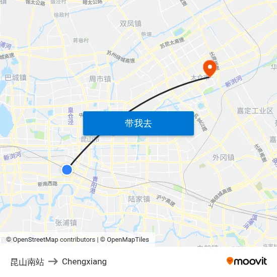 昆山南站 to Chengxiang map